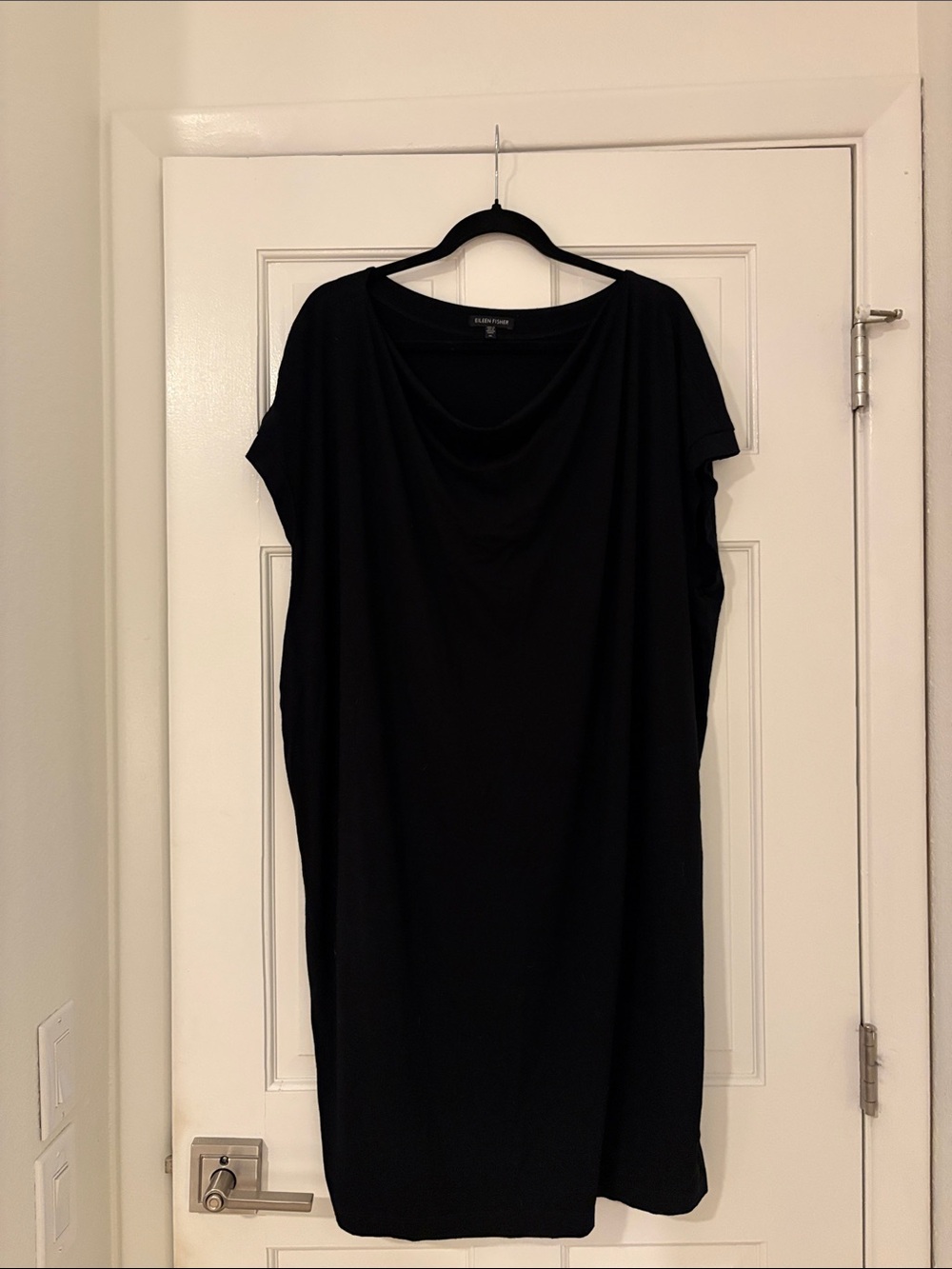 Eileen Fisher Black Draped Neck Dolman Midi Dress
